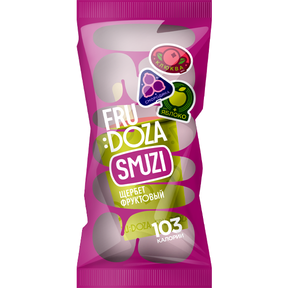 «FRUDOZA SMUZI» десерт взбитый замороженный. Щербет фруктовый клюква-черная смородина-яблоко 